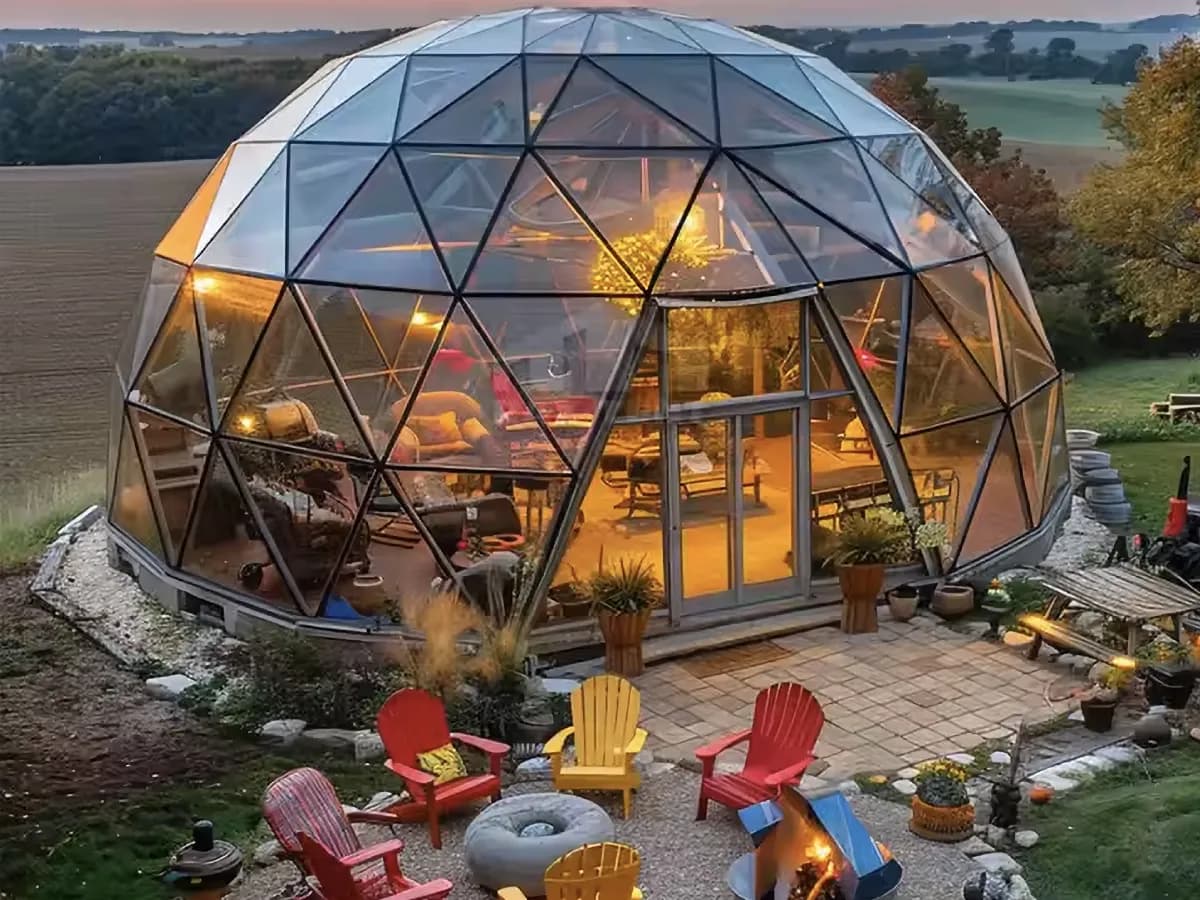 Tetra Glass dome on a backyard patio at dusk