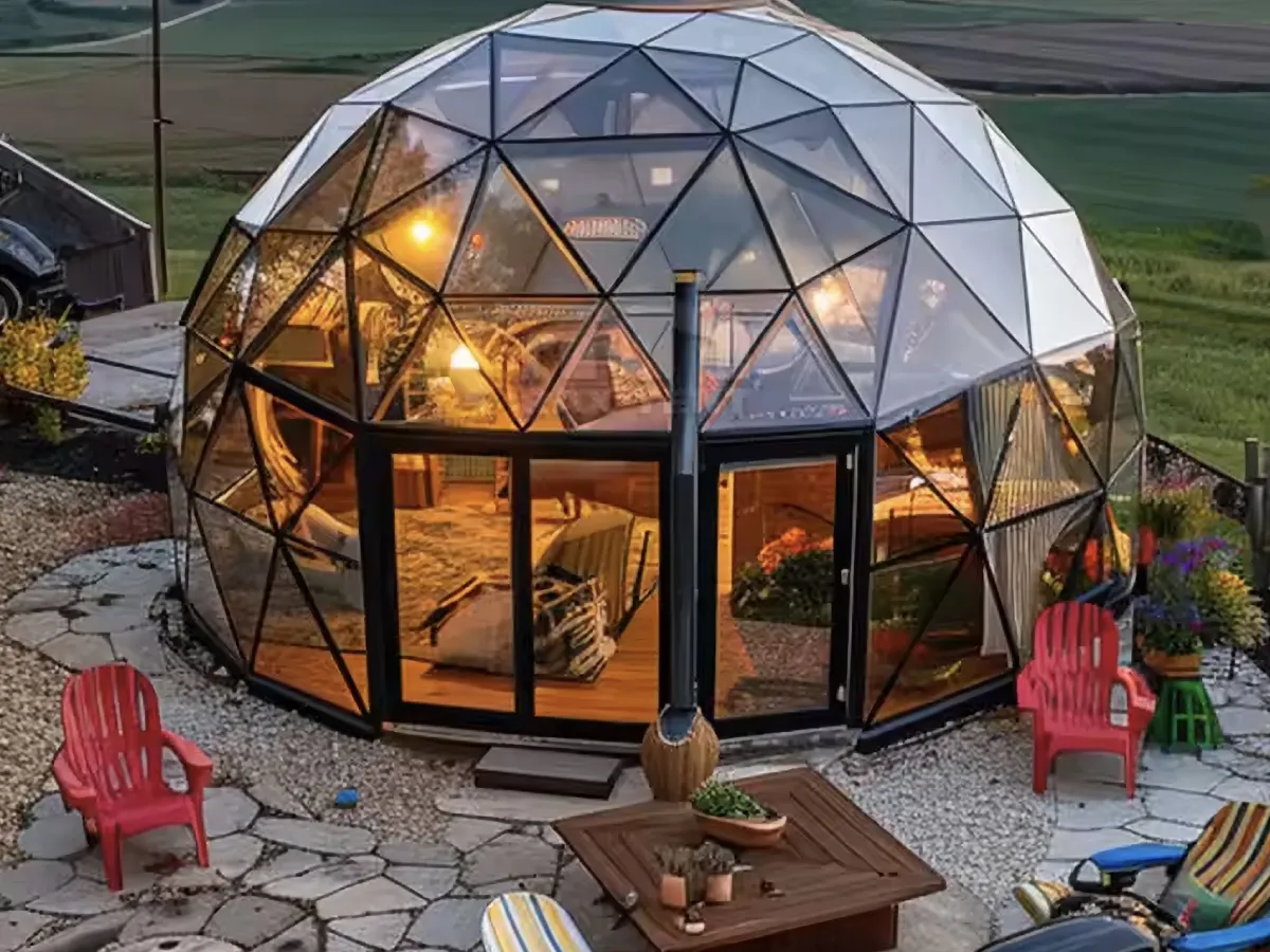 Tetra Glass geodesic dome kit installed in a landscape