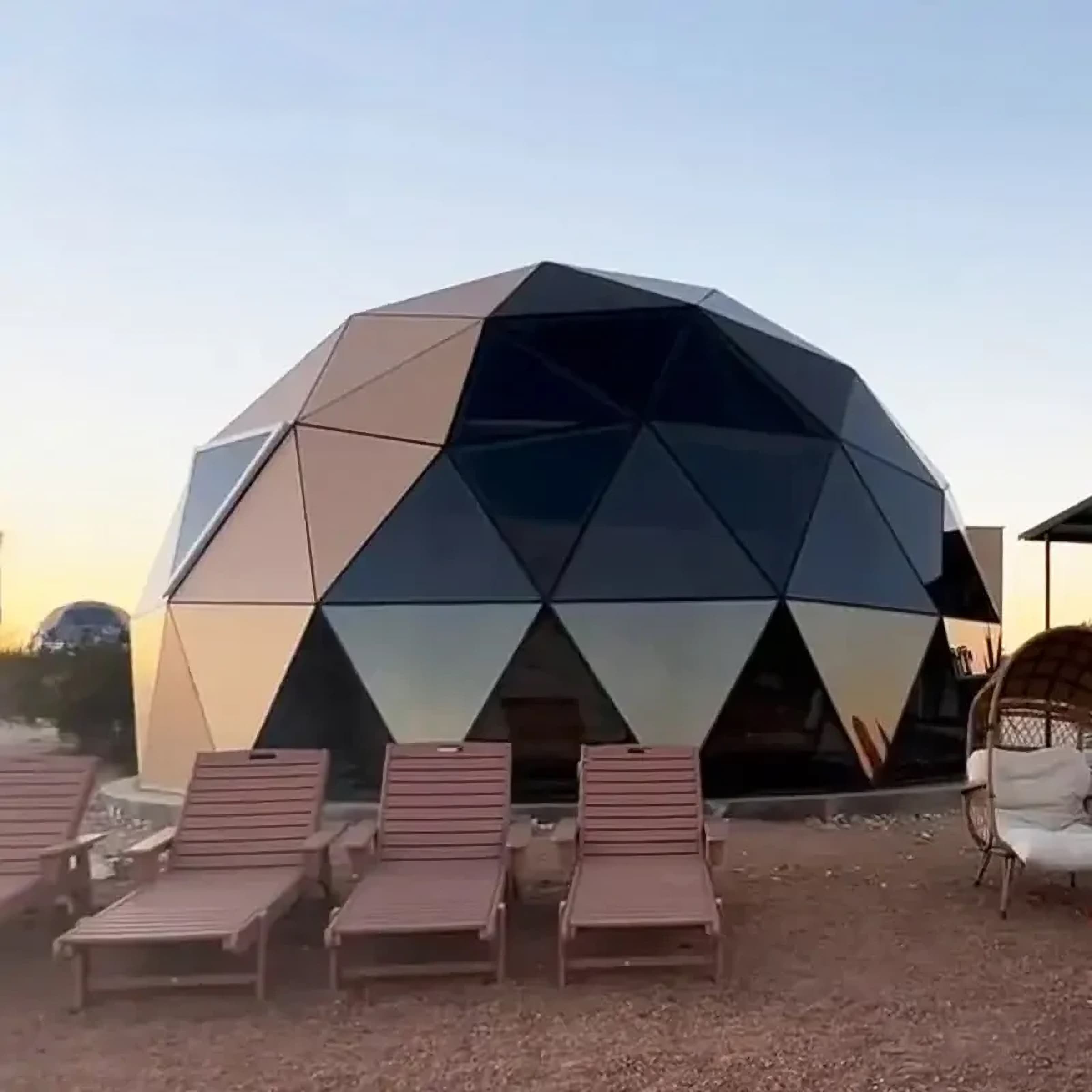 Luxury glamping dome with solid panels and tempered glass