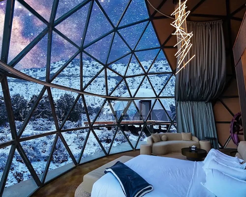 Inside a Tetra Hybrid dome, looking out through the glass