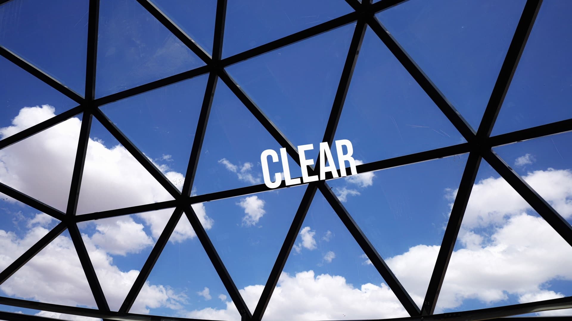 Clear glass panels on a geodesic dome