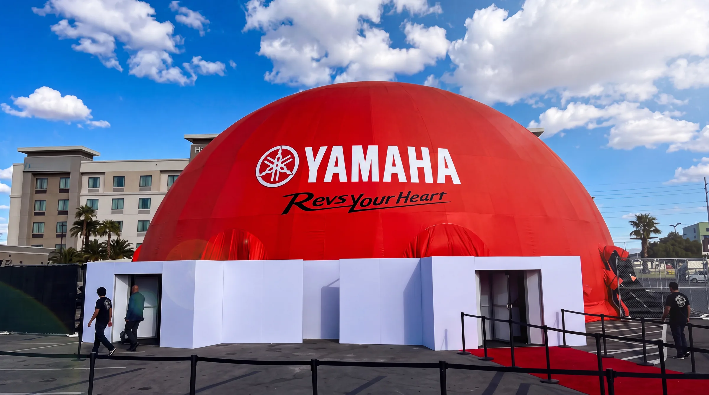 Inflatable projection dome exterior at a branded activation