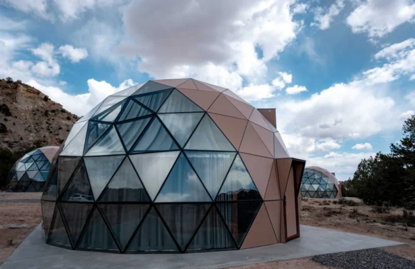 Hybrid geodesic dome house kit with glass and insulated panels. Perfect for glamping, Airbnb, or eco-resorts. Built to last by The Dome House. - Image 6
